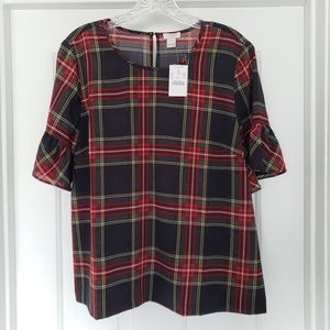 NWT J. Crew Plaid Half Sleeve Blouse